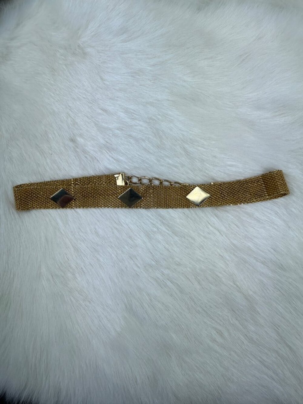 Vintage Gold Tone Mesh Choker Necklace 11-14" Diamond Accents